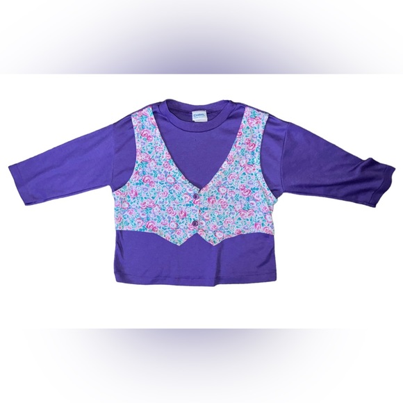 Vintage Carters Made In USA Girls Purple Floral Vest Shirt Size Small 7-8 - Picture 1 of 5